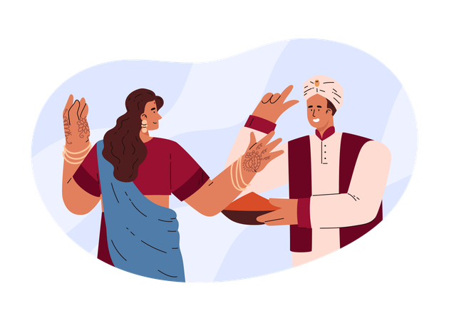 Happy people on Indian wedding  Illustration