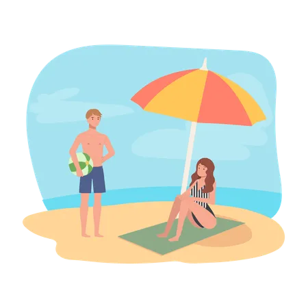 Beach Activity Concept Enjoyable Beach Day Happy People On The Beach Sunbathing Illustration