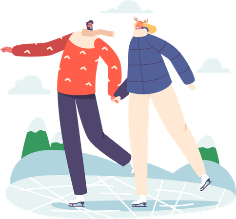 Happy People Performing Outdoor Leisure Activities at Winter Park  Illustration