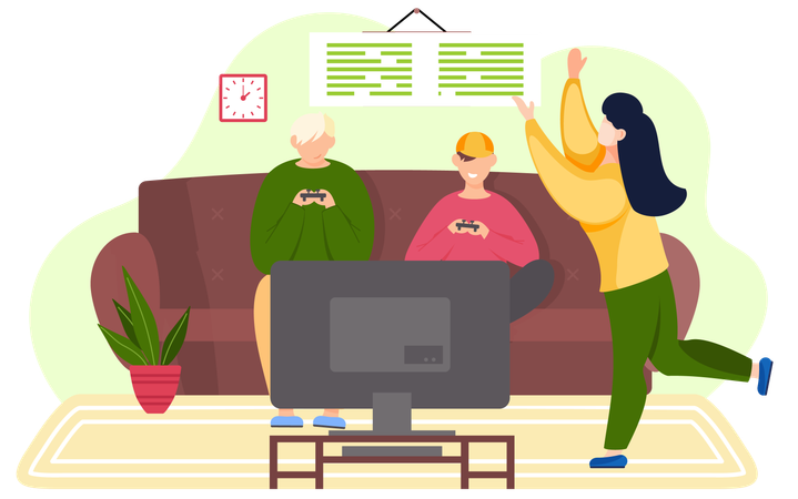 Happy people playing video games  Illustration