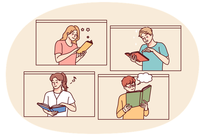 Happy people reading books  Illustration