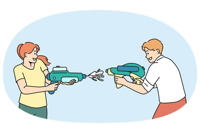 Happy people shooting with water guns  Illustration