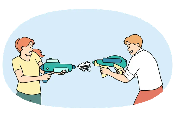 Happy people shooting with water guns  Illustration