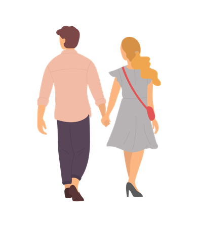 Happy People Walk Holding Hands  Illustration