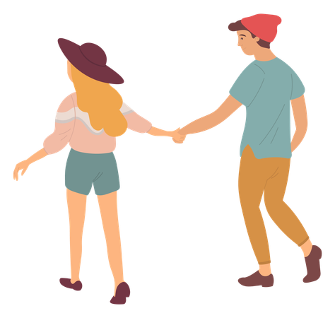 Happy People Walking Holding Hands  イラスト