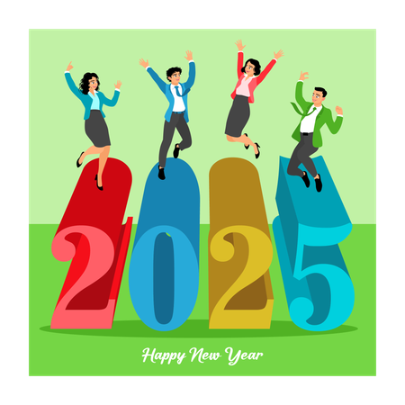 Happy people welcome the new year 2025  Illustration