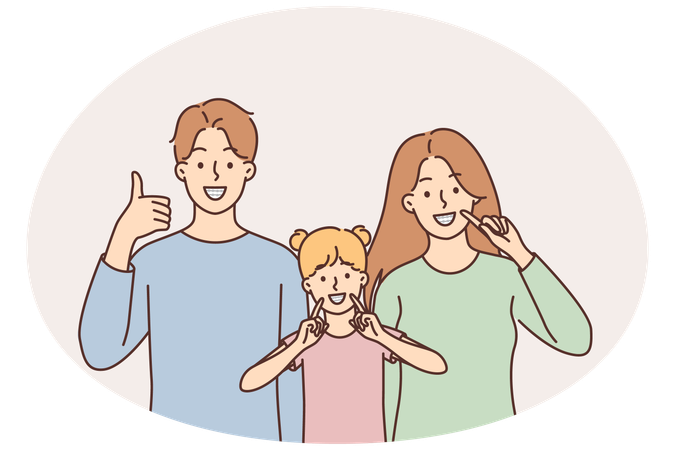 Happy people with braces on their teeth  Illustration