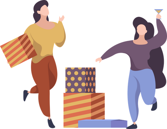 Happy people with gift Illustration