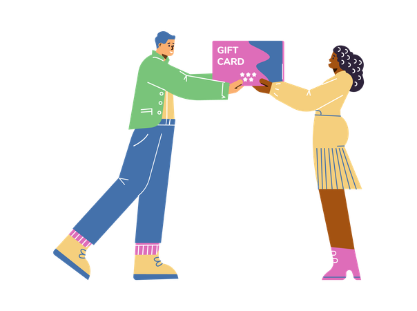 Happy people with huge gift card  Illustration