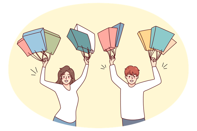 Happy people with shopping bags  Illustration