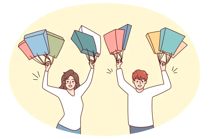 Happy people with shopping bags  Illustration