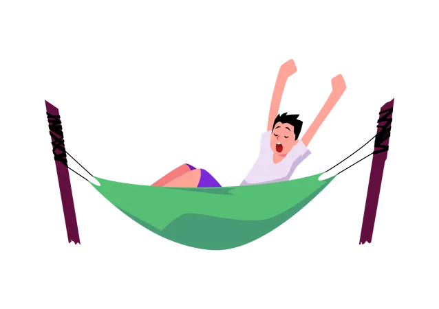 Happy person stretching in hammock  Illustration