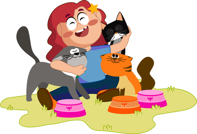 Happy Pet Feeding Time  Illustration