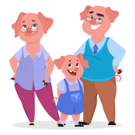 Happy pig family in clothes Illustration