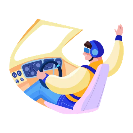 Happy pilot driving a plane  Illustration