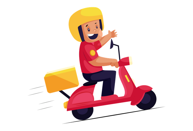 Happy Pizza Delivery Man on scooter  Illustration