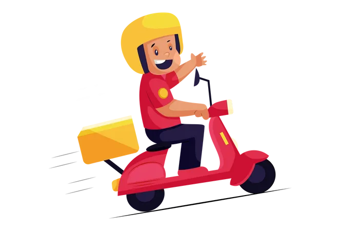 Happy Pizza Delivery Man on scooter Illustration