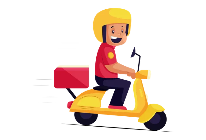 Happy Pizza Delivery Man on scooter Illustration