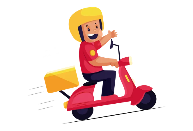 Happy Pizza Delivery Man on scooter  Illustration