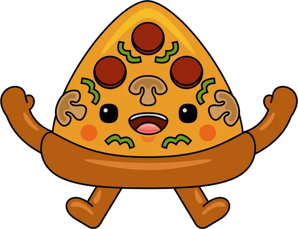 Glückliches Pizza-Maskottchen mit erhobenen Händen  Illustration