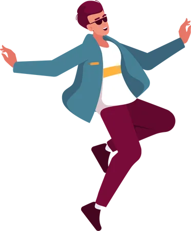 Fun Concept With Positive Man In Trendy Clothes Jumping Rejoice And Laugh Isolated On White Background Happy Male Character Jump In Air Feel Happiness Emotions Cartoon People Vector Illustration Illustration