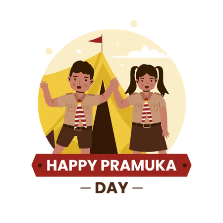 Hand Drawn Happy Scout Day Student Celebrate Pramuka Day Flat Vector Illustration Isolated On White Background Illustration