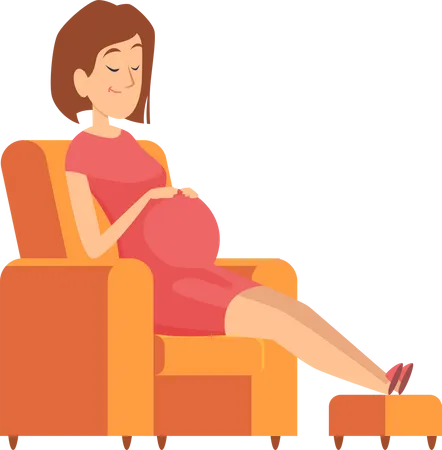 Happy pregnant female sitting on sofa Illustration