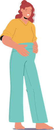 Happy Pregnant Woman Holding Belly  Illustration