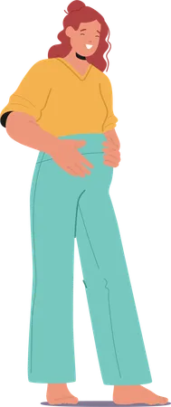 Happy Pregnant Woman Holding Belly  Illustration