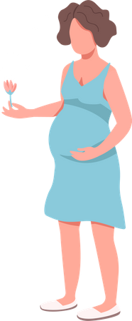 Happy pregnant woman holding pink flower Illustration