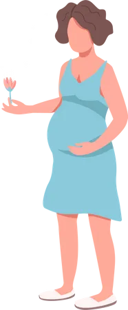 Happy pregnant woman holding pink flower Illustration