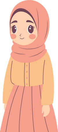 Happy Pretty Muslim Girl Wearing Hijab  Illustration