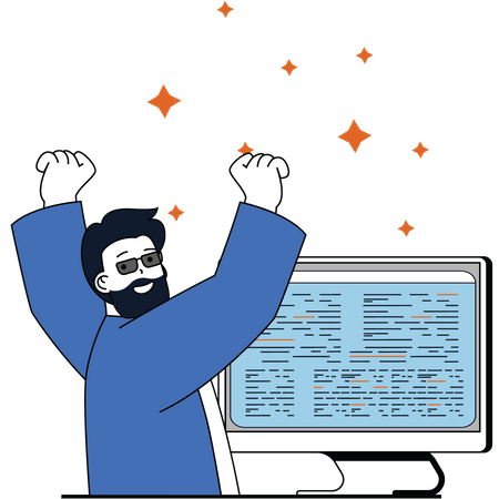 Happy programmer working on website development  Illustration