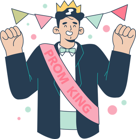 Happy prom king in formal clothes having fun.  Illustration