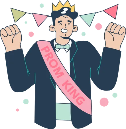 Happy prom king in formal clothes having fun.  Illustration