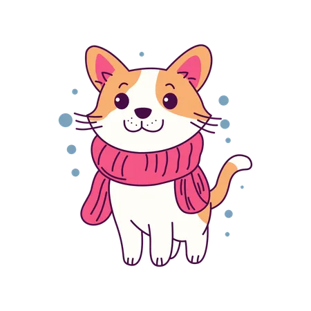 Happy Puppy Wearing Scarf in Winter Season  Illustration