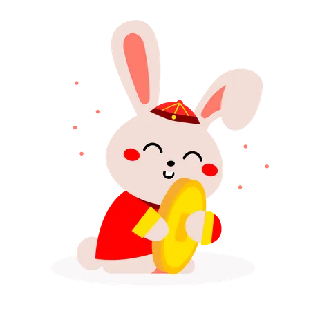 Happy rabbit celebrating Chinese new year  Illustration