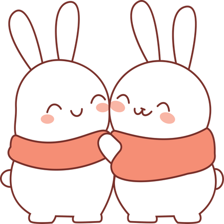 Happy Rabbit Couple Hugging  Illustration