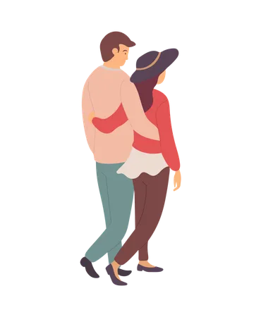 Happy Relationship Embracing Man Woman in Casual  Illustration