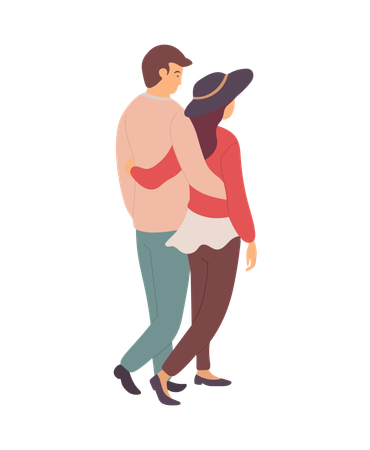 Happy Relationship Embracing Man Woman in Casual  Illustration