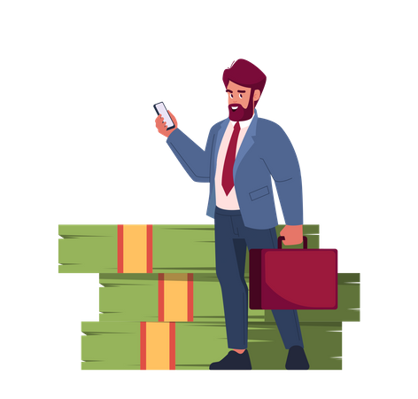 Happy Rich Businessman using mobile  Illustration