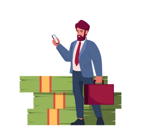 Happy Rich Businessman using mobile  Illustration