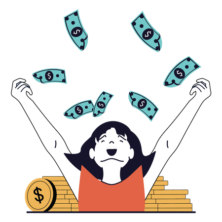 Happy rich girl with money  Illustration