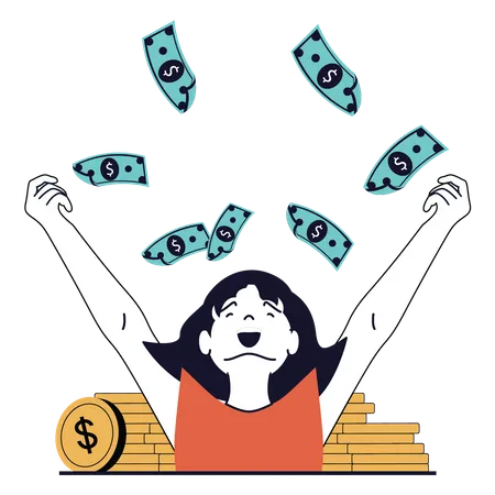 Happy rich girl with money  Illustration
