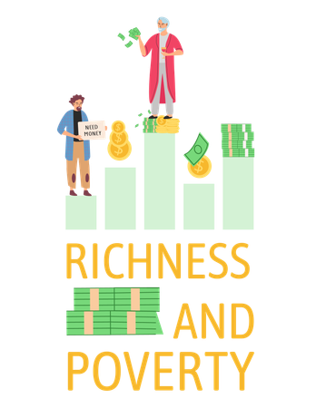 Happy rich man rejoices in prosperity and sad poor guy need money  Illustration
