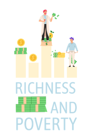 Happy rich man rejoices in prosperity and sad poor guy need money  Illustration