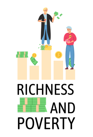 Happy rich man rejoices in prosperity and sad poor guy need money  Illustration
