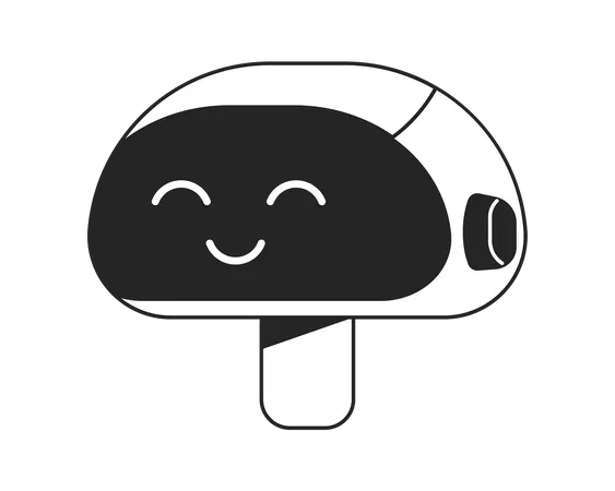 Happy Robot Face Monochromatic Flat Vector Character Head Black And White Avatar Icon Editable Cartoon User Portrait Simple Lineart Ink Spot Illustration For Web Graphic Design And Animation Illustration