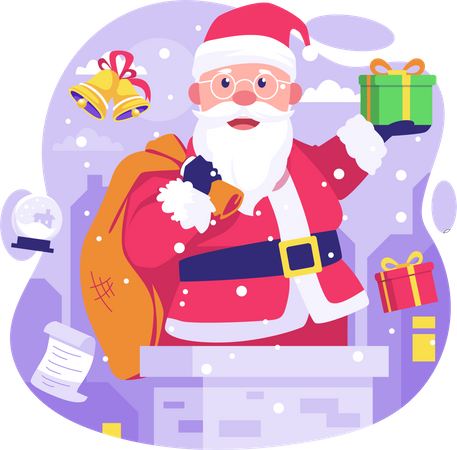 Happy Santa Claus give Christmas gifts  イラスト