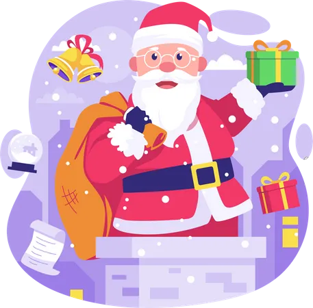 Happy Santa Claus give Christmas gifts  イラスト